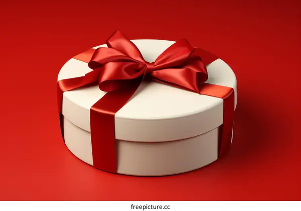 Red Round Gift Box with White Ribbon