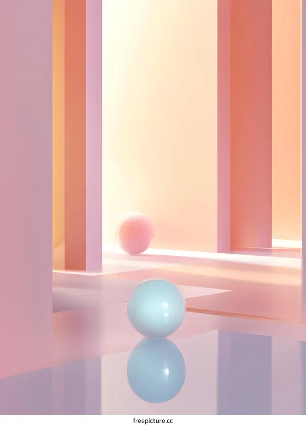 Abstract Pink and Blue 3D Sphere and Columns