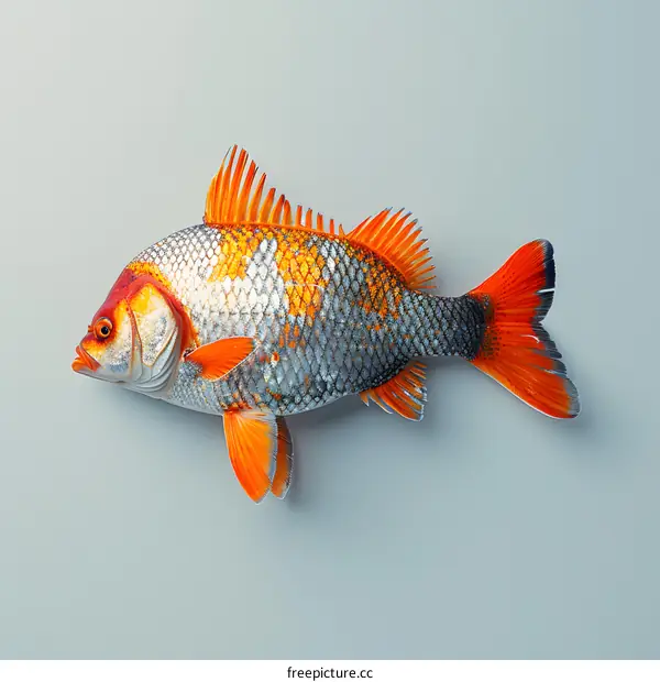 Red and gray fish on gray background