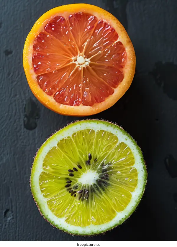 Halved Orange and Kiwi: A Refreshing Fruit Duo