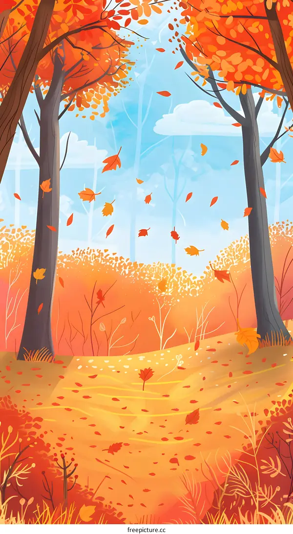 Autumn Forest With Falling Leaves
