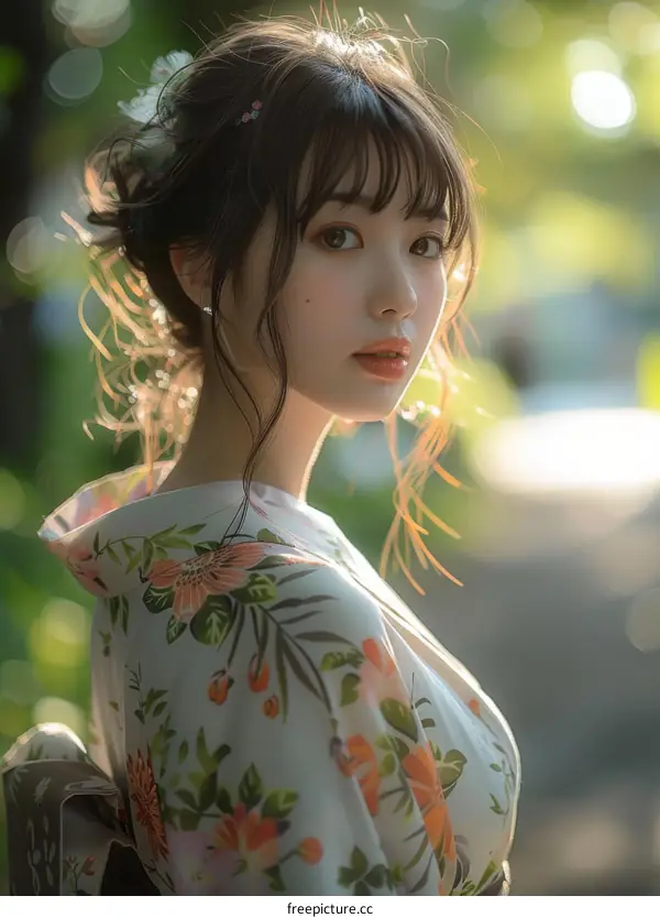 Beautiful Asian Woman in Traditional Kimono