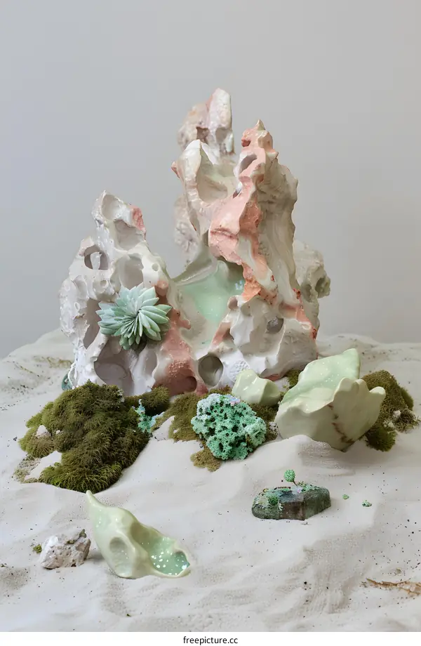 Abstract Rock Formation with Green Plants