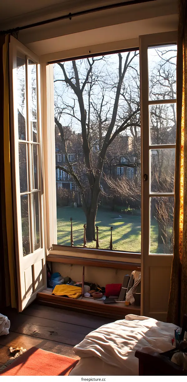 Open French Doors and View of Garden