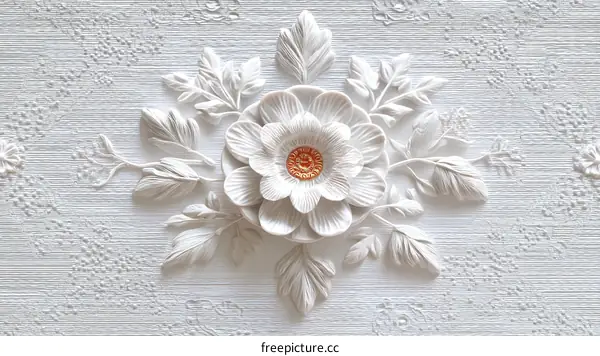 Elegant White Floral Relief Design Wallpaper