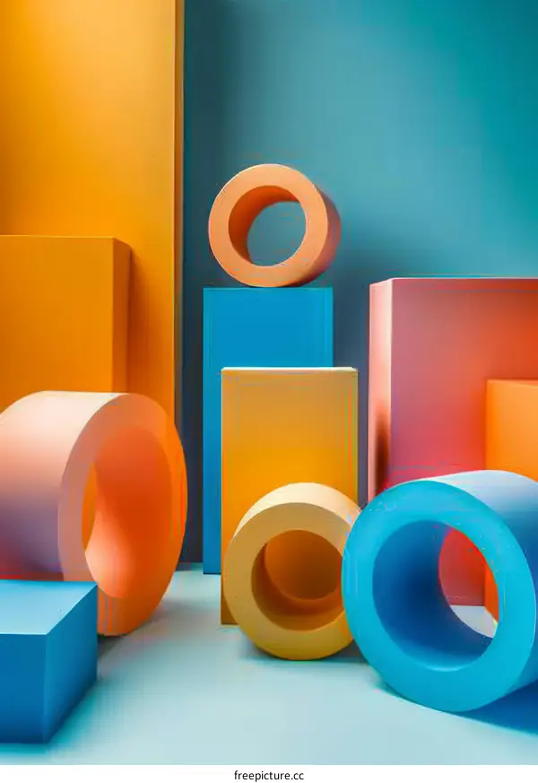 Colorful Geometric Shapes 3D Rendering