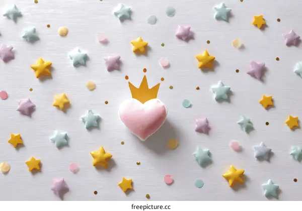 Pastel Stars and Heart with Crown Illustration