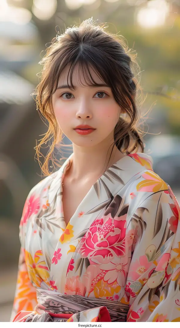 Asian Woman in Traditional Kimono Portrait