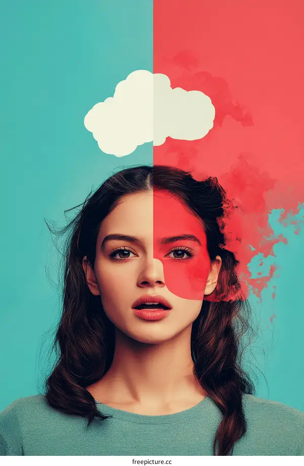 Abstract Collage Portrait of a Woman with a Thought Bubble