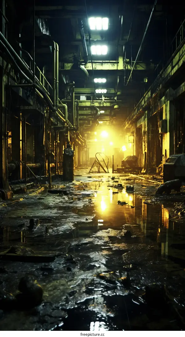 Abandoned Factory with Water on the Floor