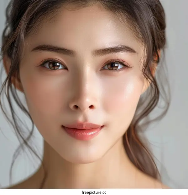 Close-up portrait of a beautiful young Asian woman with flawless skin