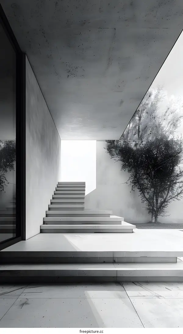 Modern Concrete Stairs Leading to Minimalist House Exterior