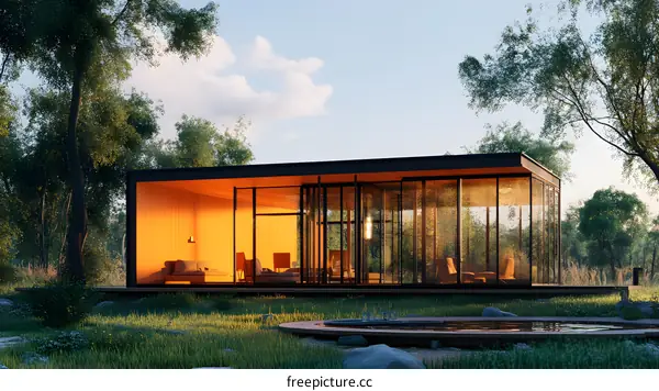 Modern Glass House in the Forest