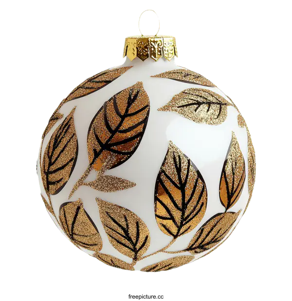 [Transparent Background PNG]Elegant White Christmas Ornament with Golden Leaves