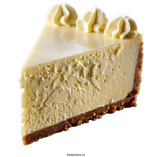 [Transparent Background PNG]Slice of creamy cheesecake with whipped cream topping