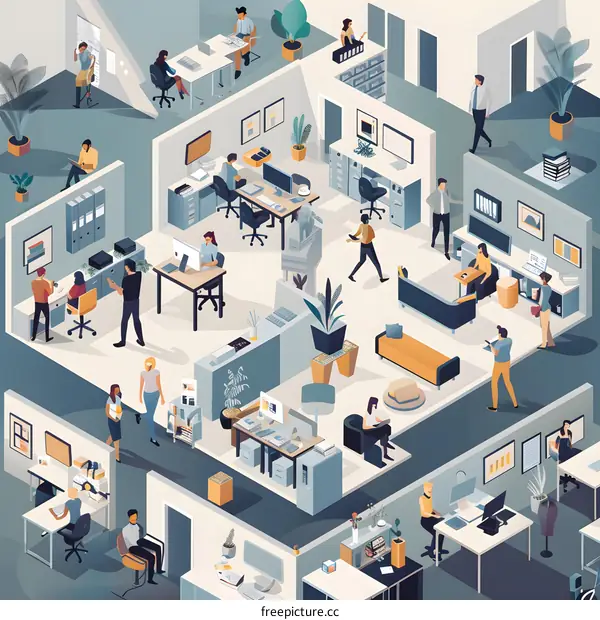 Modern Office Interior Design with Isometric Perspective