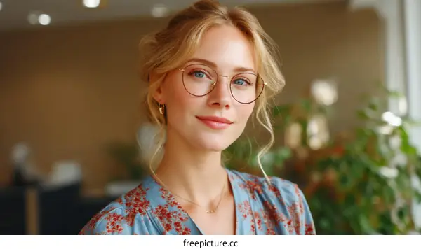 Woman with Glasses in a Casual Office Setting