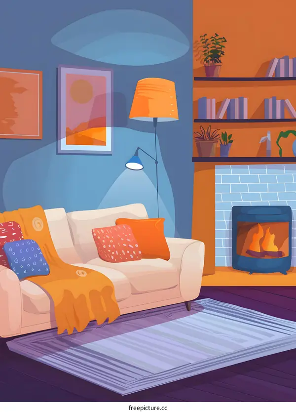 Cozy Living Room with Fireplace and Sofa