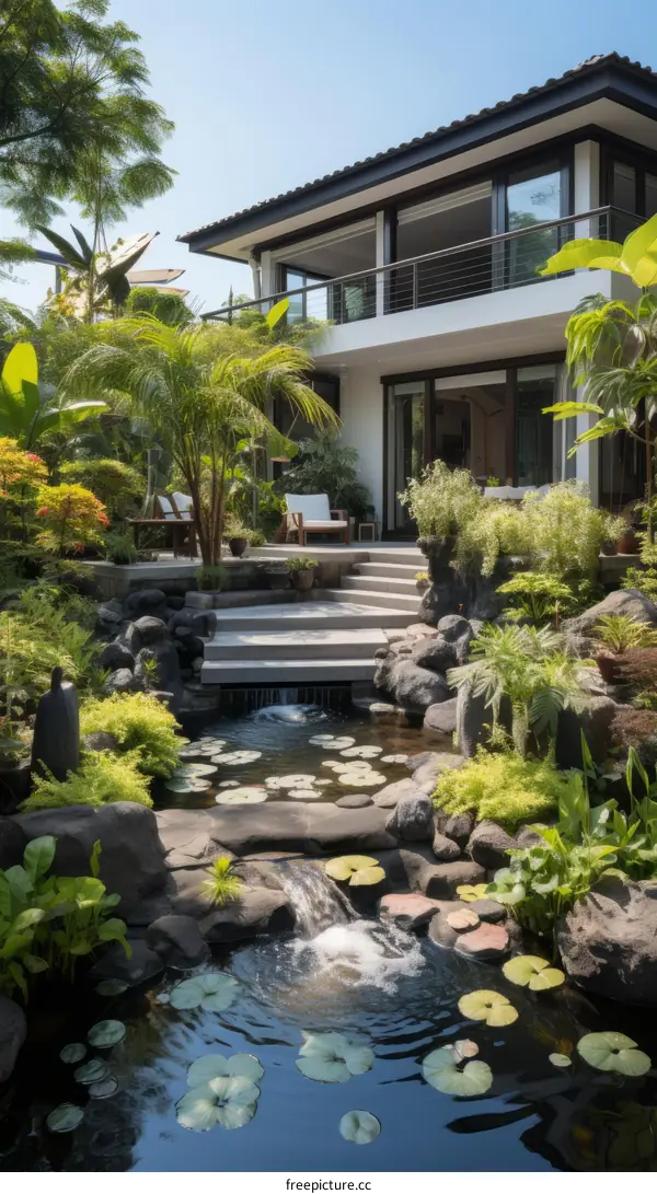 Tropical Retreat with Garden, Pool, and Waterfall