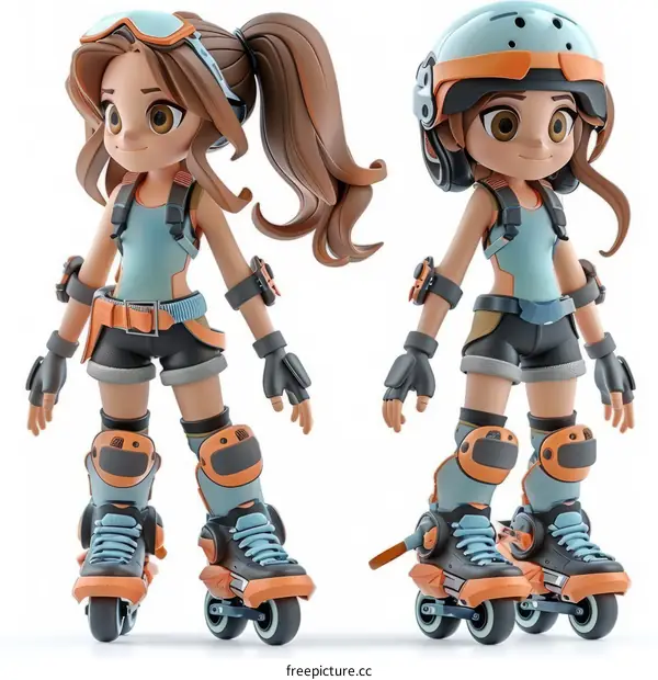 A roller skating girl in protective gear