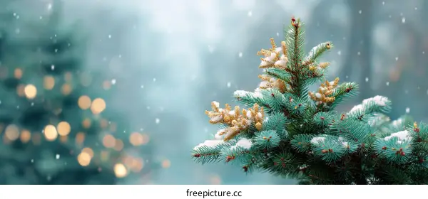 Winter Snowy Christmas Tree Branches