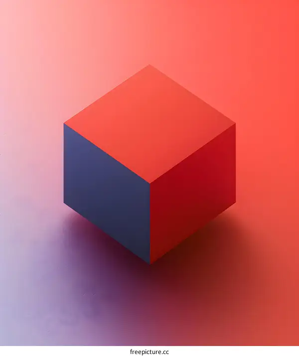 red and blue cube on a pink background