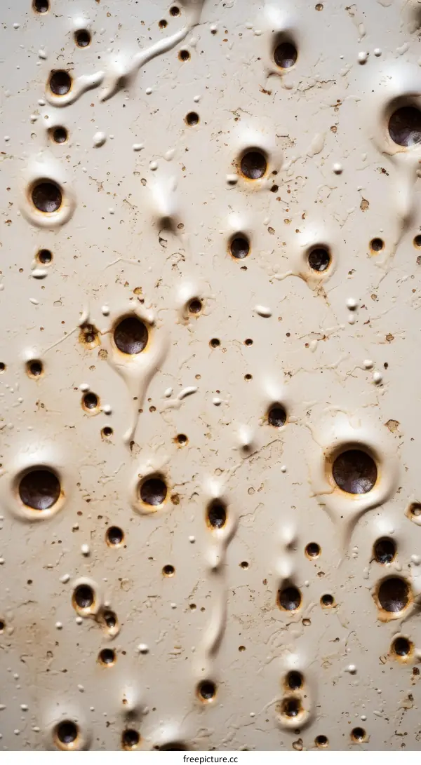 Close-up of a metal surface with multiple bullet holes