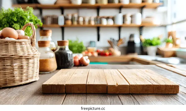 Rustic Kitchen Counter Display with Produce Basket