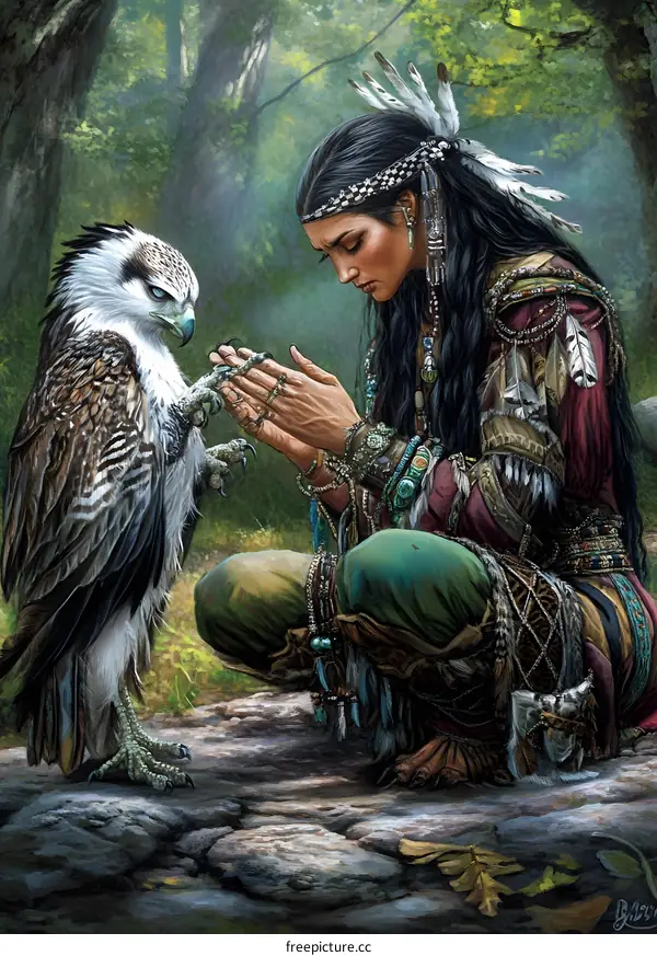 Native American Woman with a Hawk