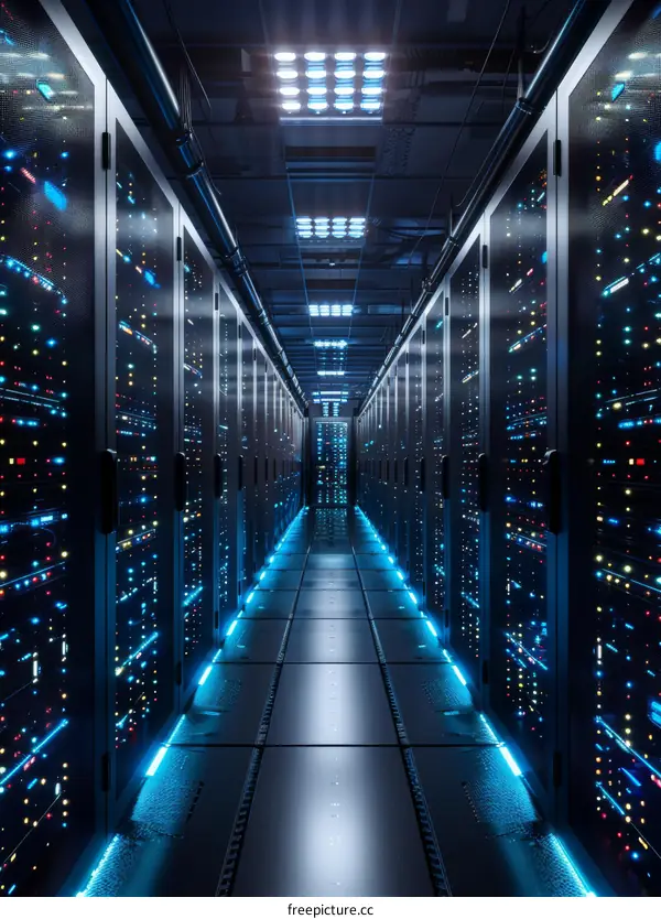 Modern Data Center Corridor with Server Racks