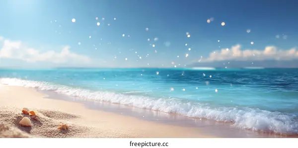 Beautiful Beach Scene with Sparkling Water and Shells