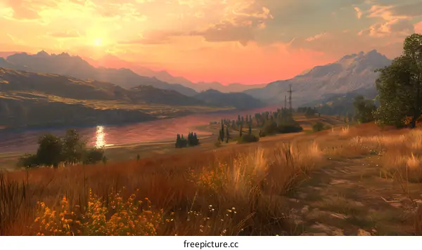 Golden Hour Lake and Mountains