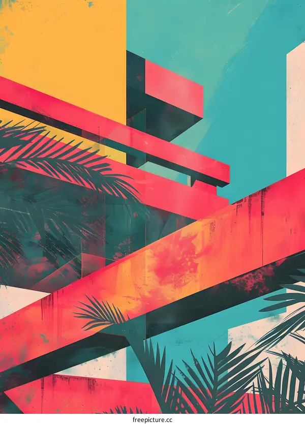 Modern Minimalist Abstract Illustration of a Building with Palm Trees