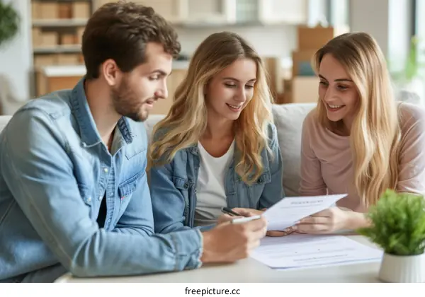 Three people signing a contract