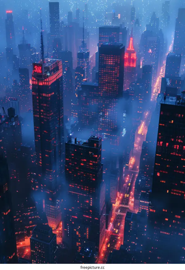 Night Cityscape Aerial View Illustration