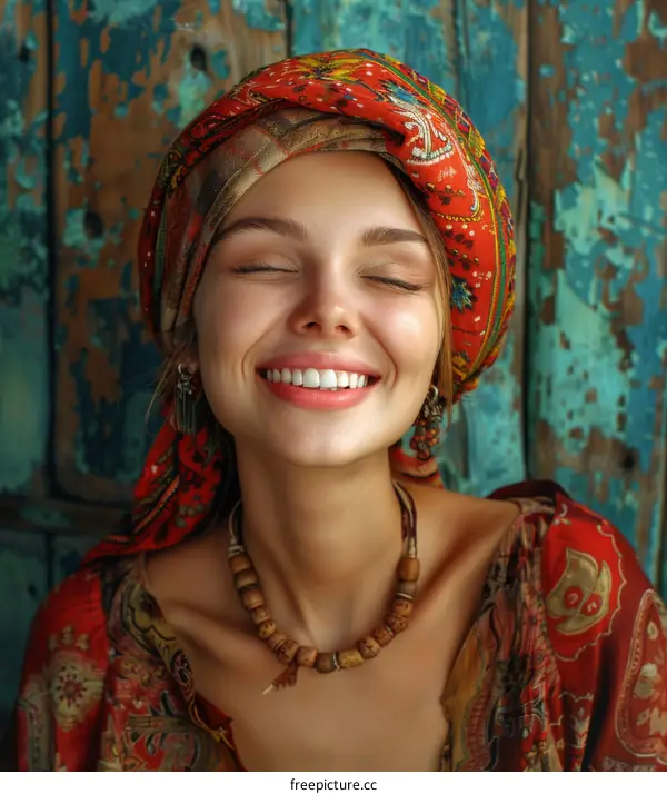 Smiling Woman in Colorful Headscarf