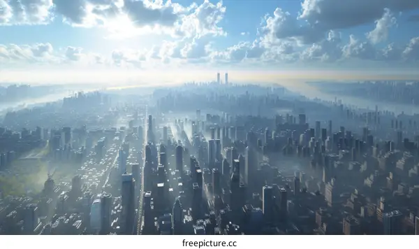 Aerial View of a Futuristic Cityscape