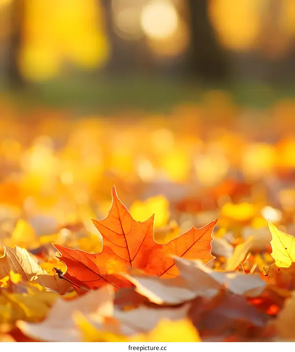 Close Up of a Red Maple Leaf on the Ground with Fall Colors