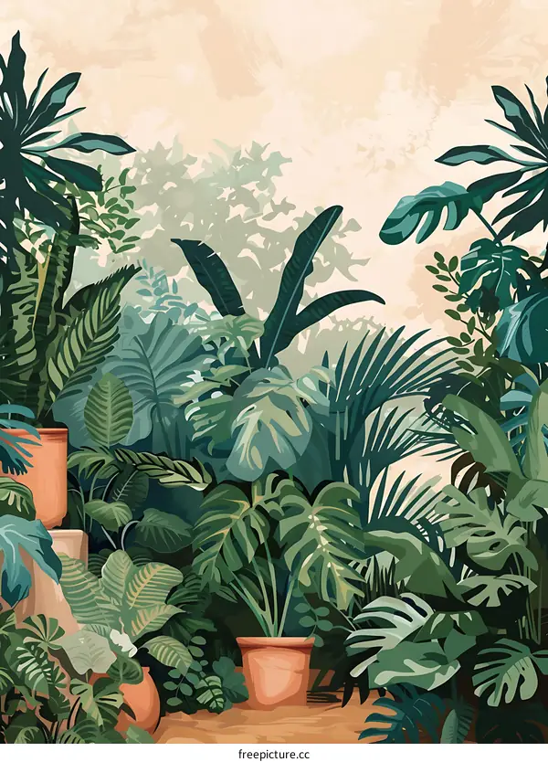 Tropical Rainforest Illustration with Lush Greenery