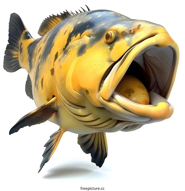 A largemouth bass fish with its mouth wide open