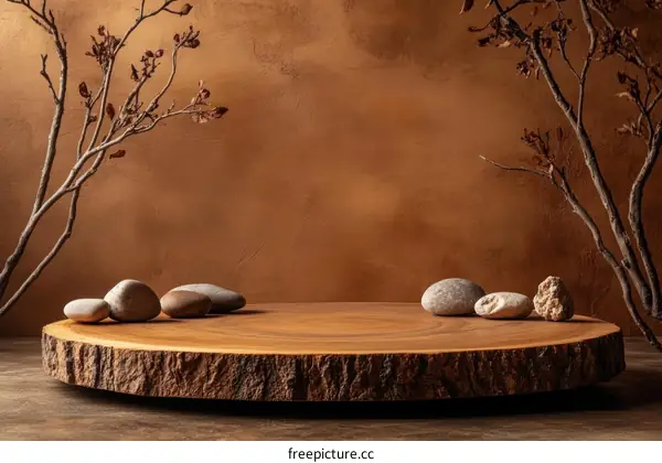 Warm Autumnal Display with Wooden Slice