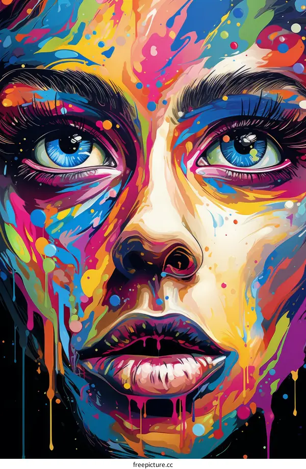 Colorful Portrait of a Woman with Captivating Blue Eyes