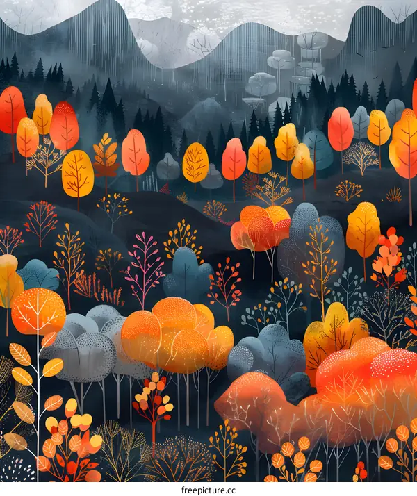 Colorful Autumn Forest Illustration