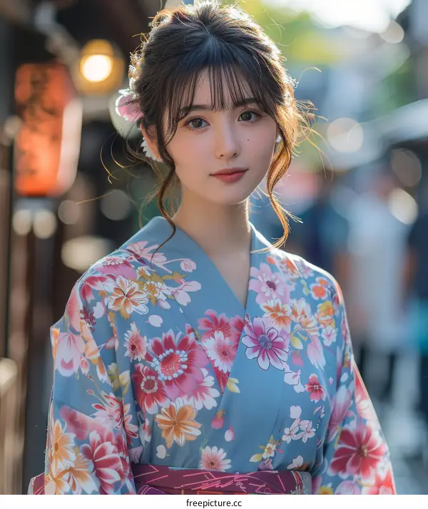 Asian Woman in Traditional Japanese Kimono