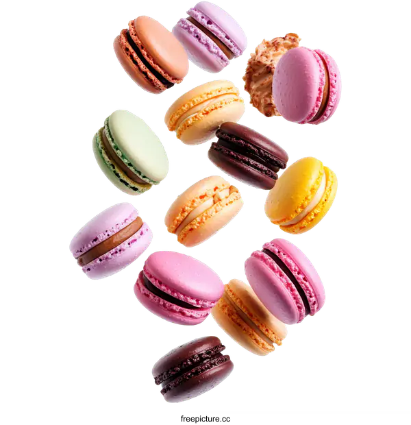 [Transparent Background PNG]Colorful Macarons in Mid-Air