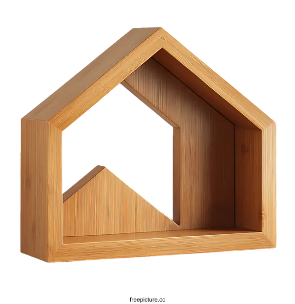 [Transparent Background PNG]Modern Wooden House Shaped Wall Shelf