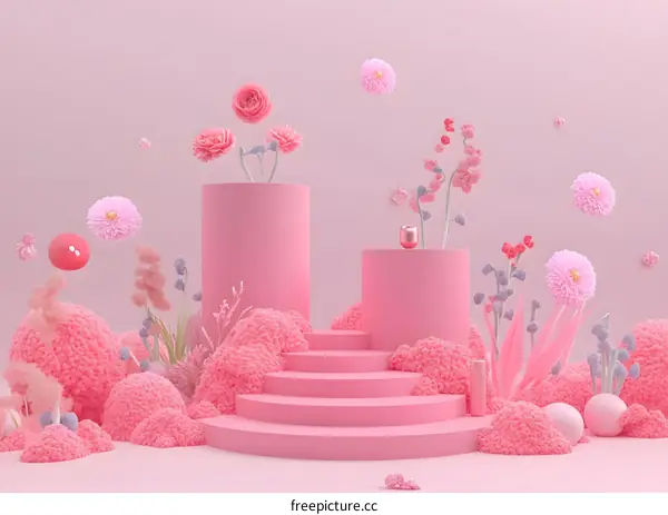 Pink Floral 3D Rendering Product Display Background