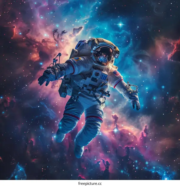 Astronaut in spacesuit floating in the vastness of space