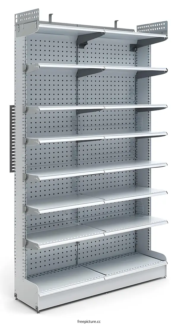 Empty White Metal Retail Shelf Unit