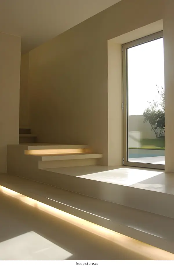 Modern Minimalist Architecture Interior Design with White Walls and Steps